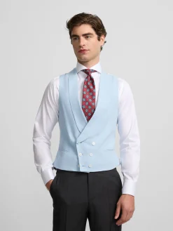 Silbon Formal Y Etiqueta·Chalecos-Chaleco chaque cuello redondo Celeste