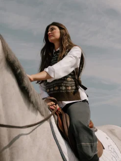 Silbon Chalecos|Punto-Chaleco punto lazada jacquard marron Azul