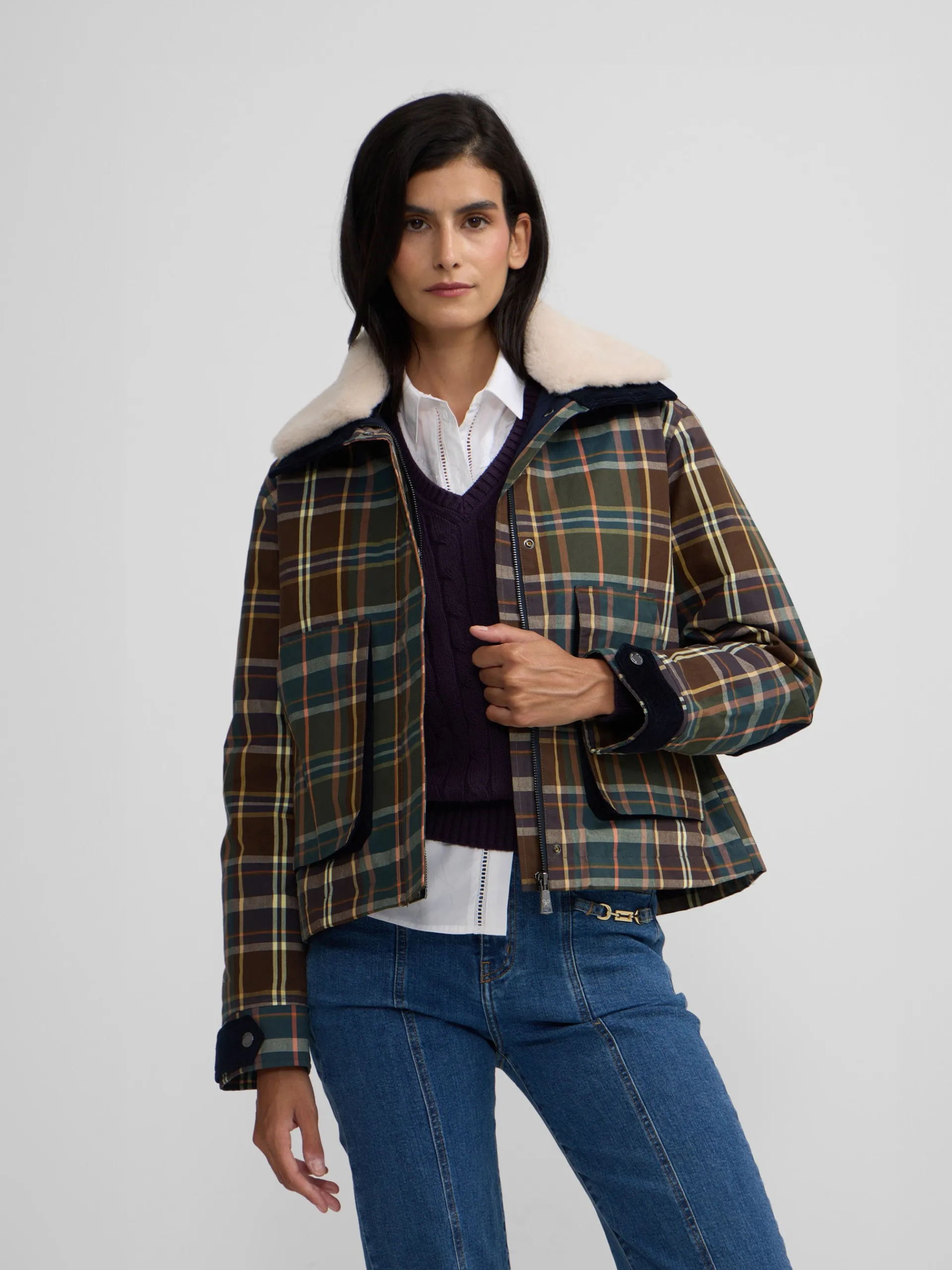 Silbon Abrigos Y Exterior-Chaqueta encerada borrego cuadros s Verde