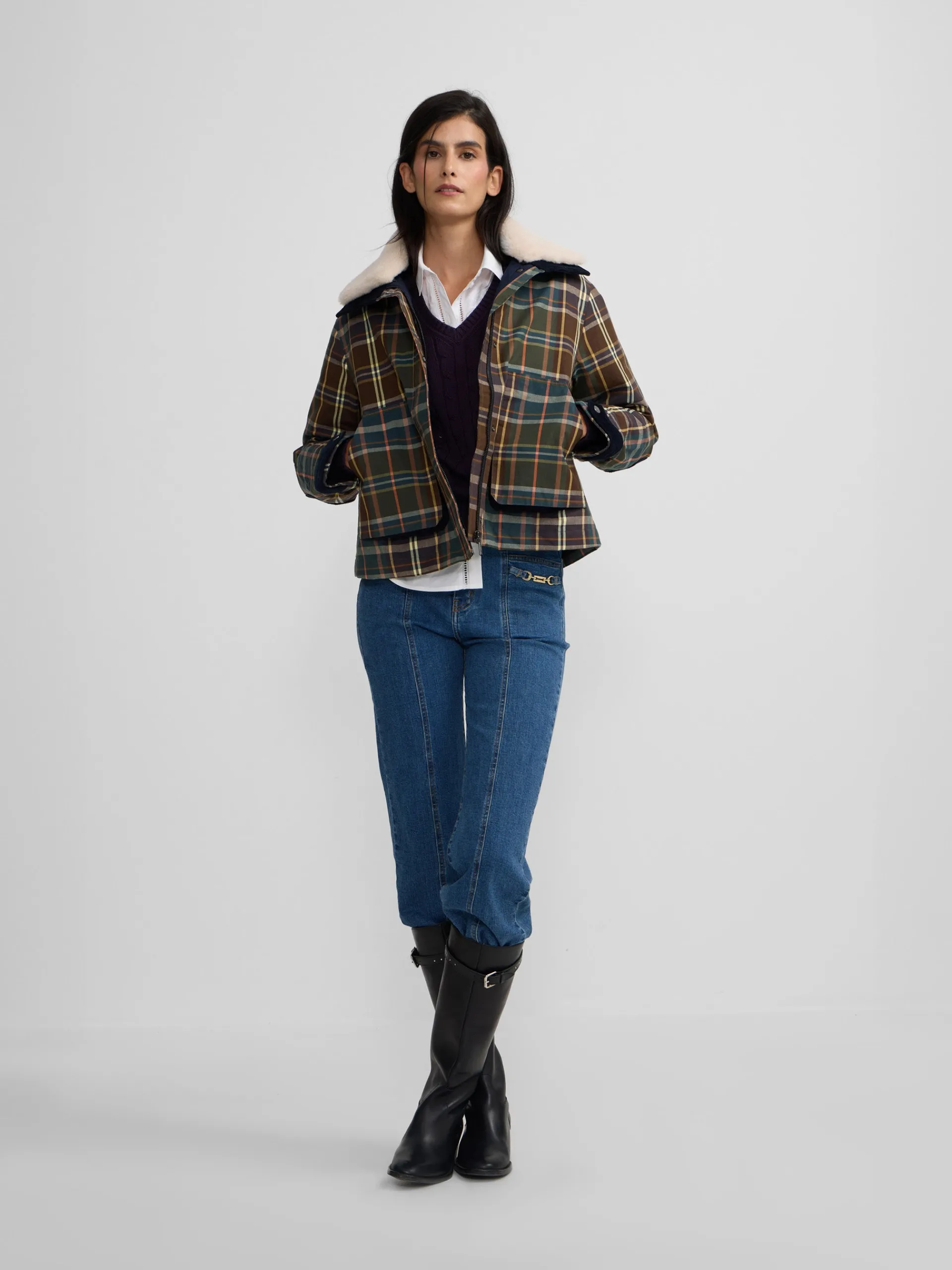 Silbon Abrigos Y Exterior-Chaqueta encerada borrego cuadros s Verde