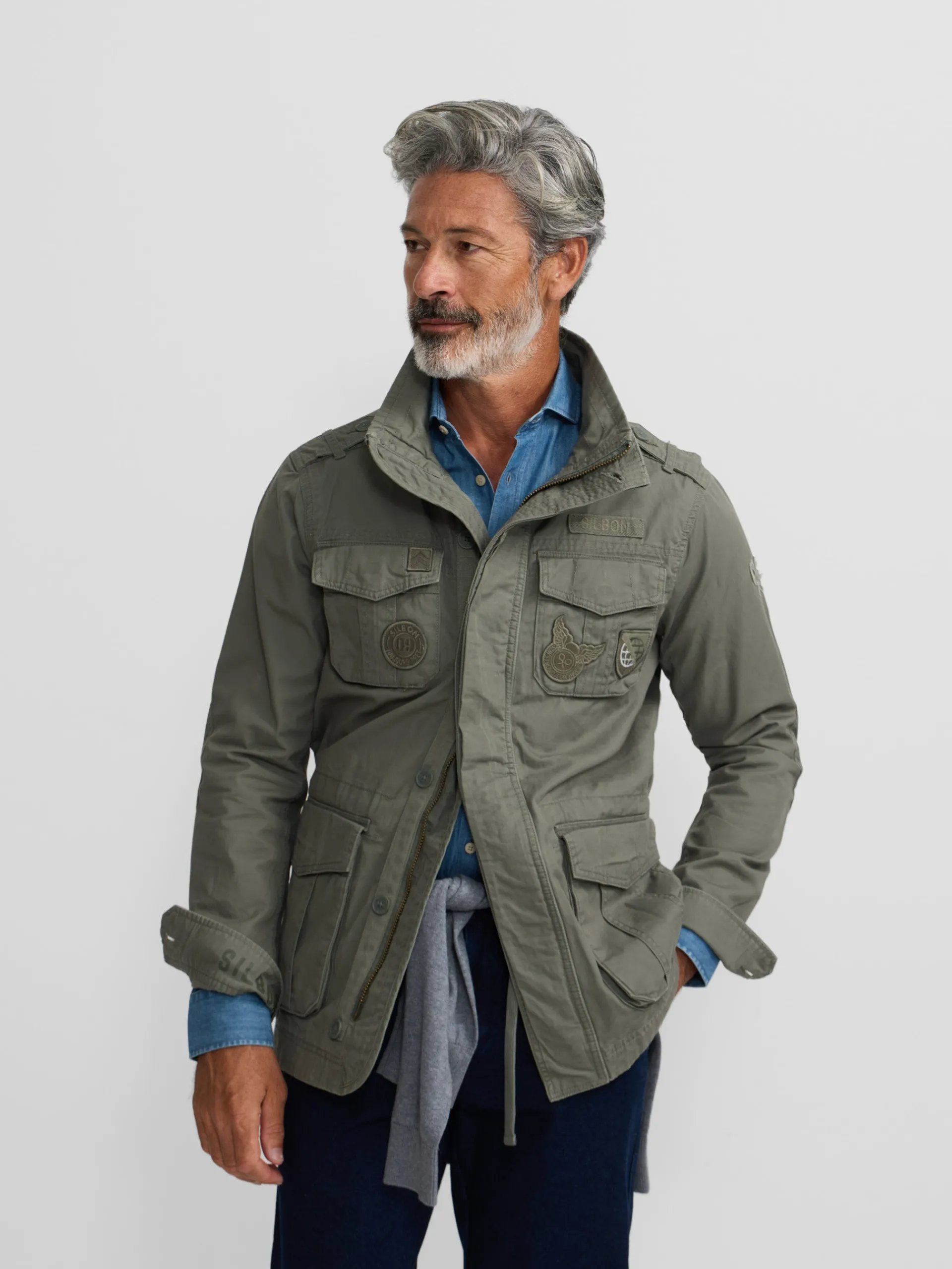 Silbon Smart Casual·Abrigos Y Cazadoras-Chaqueta militar parches dye Verde