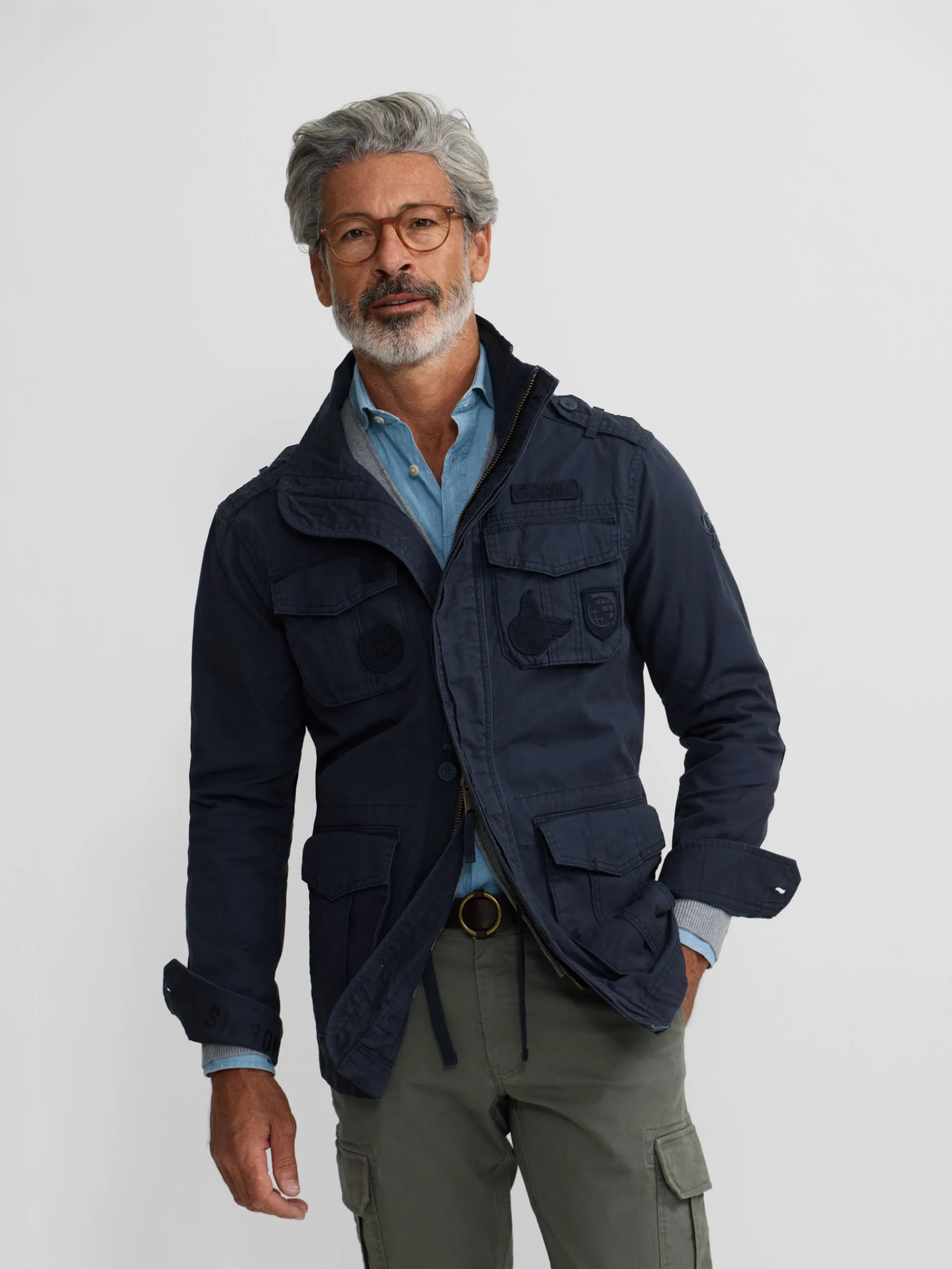 Silbon Smart Casual·Abrigos Y Cazadoras-Chaqueta militar parches dye azul marino Azul marino