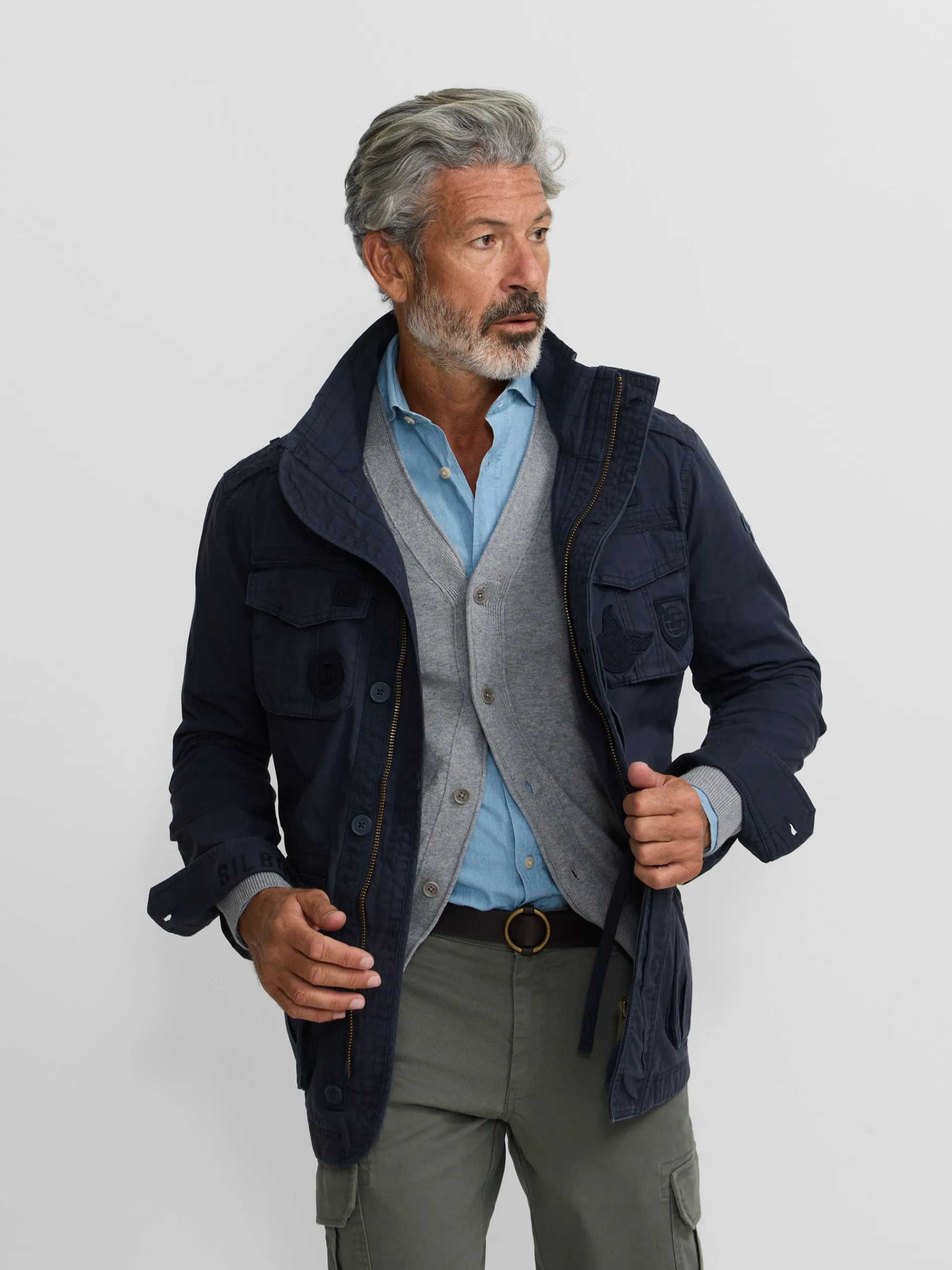 Silbon Smart Casual·Abrigos Y Cazadoras-Chaqueta militar parches dye azul marino Azul marino