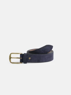 Silbon Pequeña Marroquinería·Cinturones, Tirantes Y Gemelos-Cinturon piel ante pespunte azul indigo Azul&nbsp;indigo