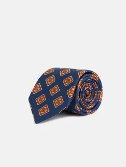 Silbon Accesorios·Corbatas, Pajaritas Y Pañuelos-Corbata seda estampado ejo Azul