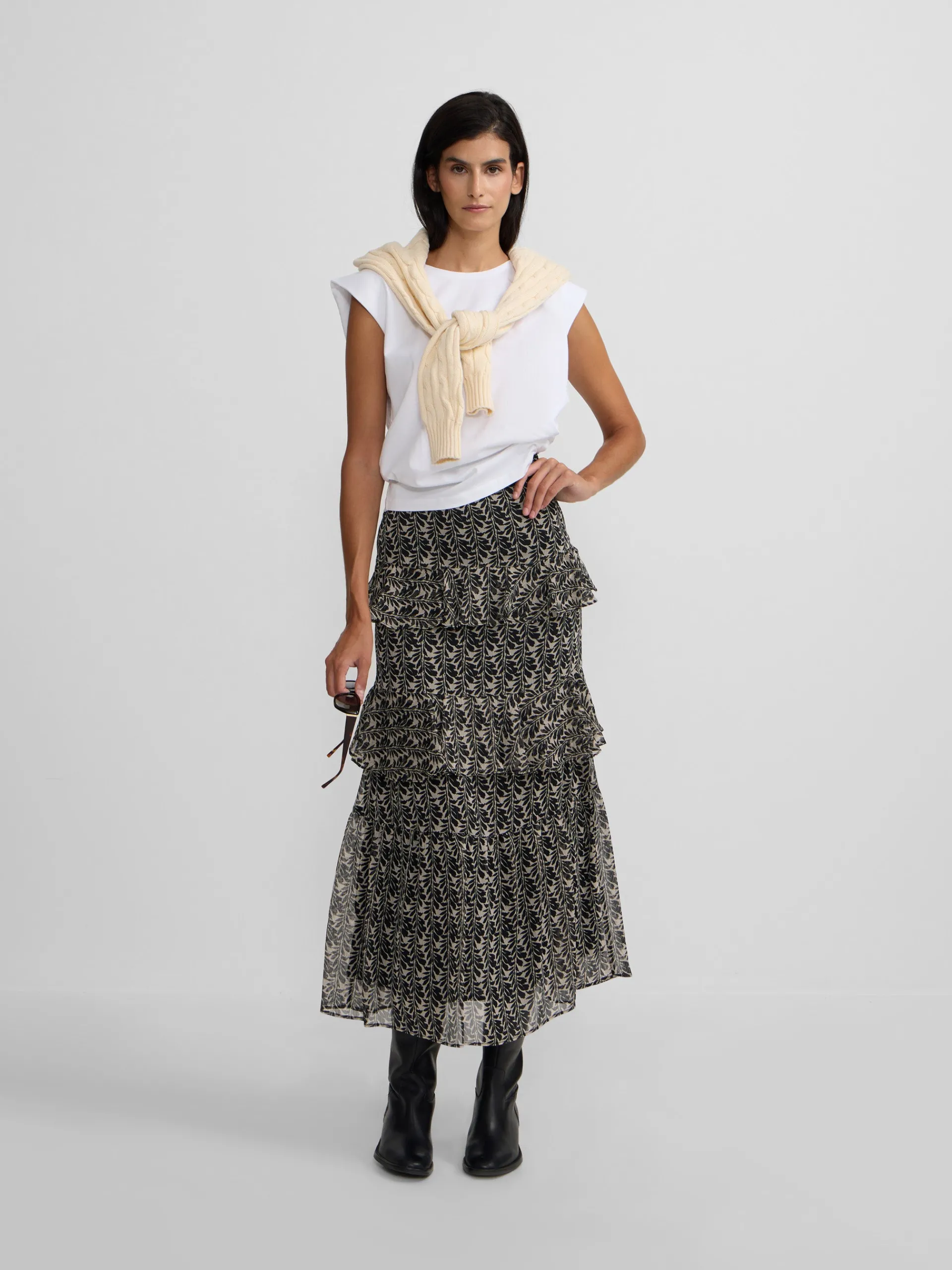 Silbon Vestidos, Monos Y Faldas-Falda larga volantes estampado s Negro