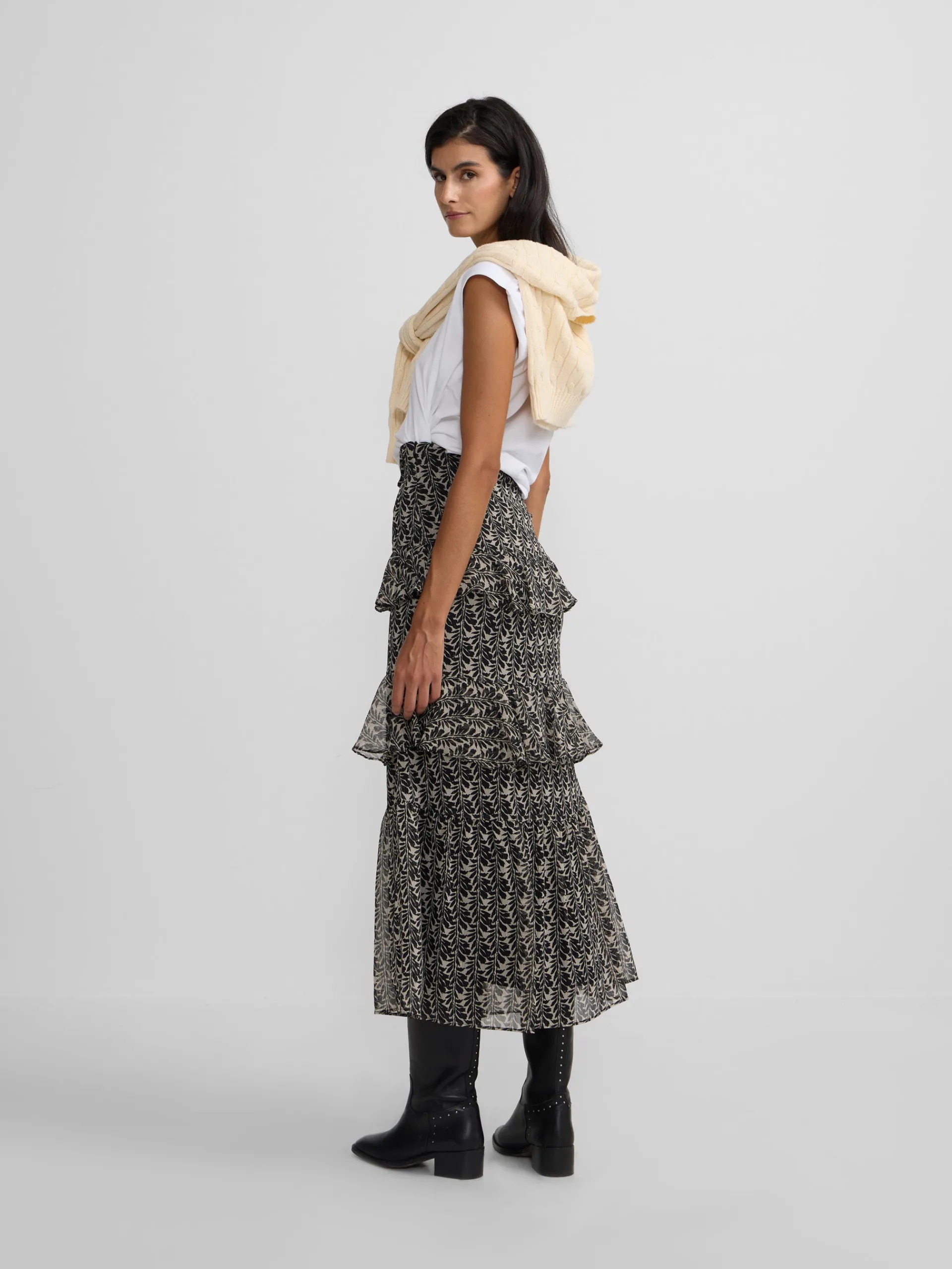 Silbon Vestidos, Monos Y Faldas-Falda larga volantes estampado s Negro