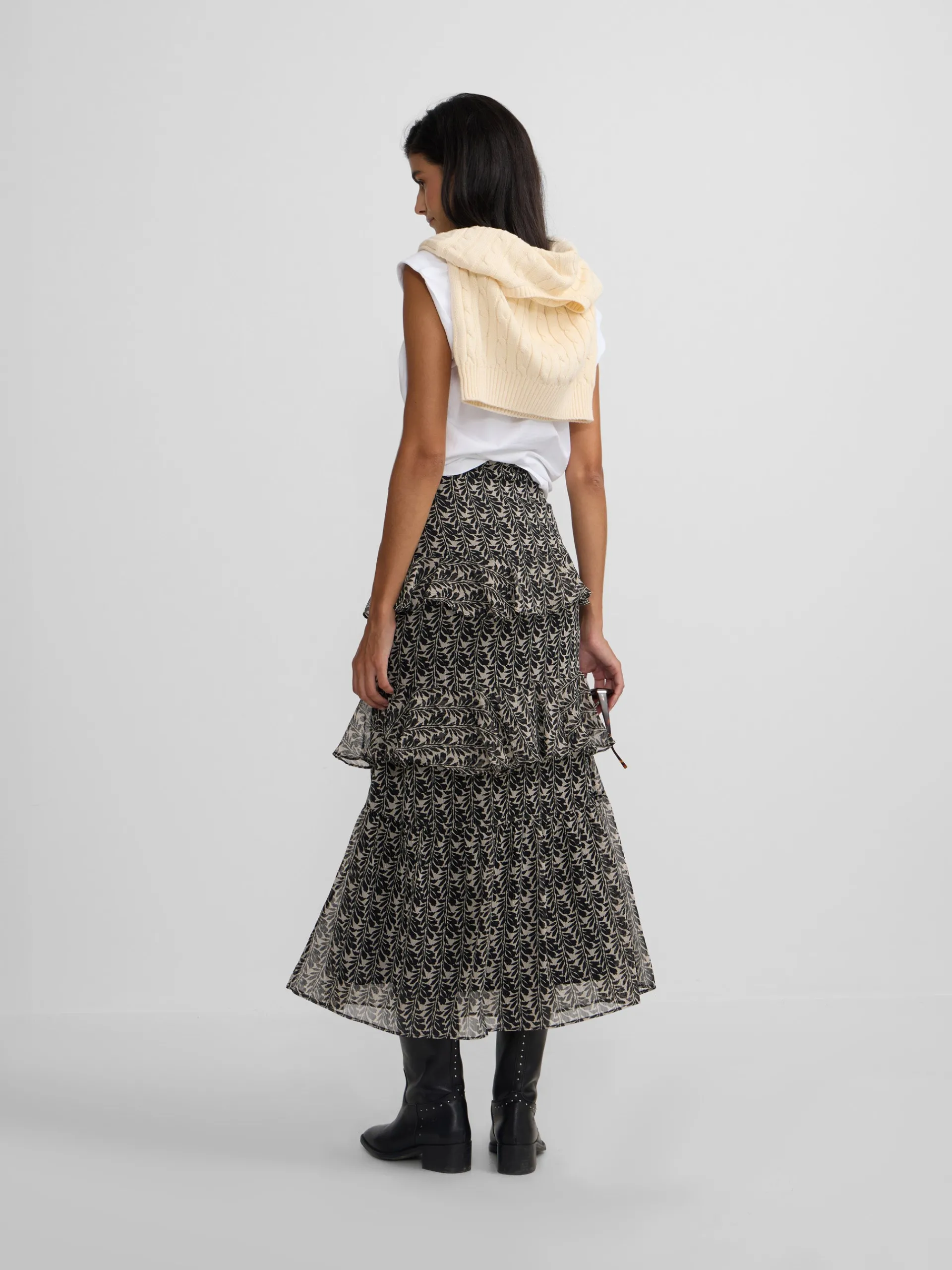 Silbon Vestidos, Monos Y Faldas-Falda larga volantes estampado s Negro