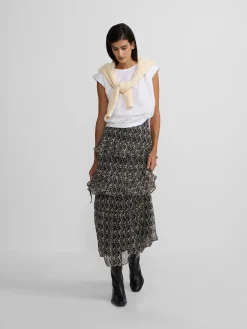 Silbon Vestidos, Monos Y Faldas-Falda larga volantes estampado s Negro