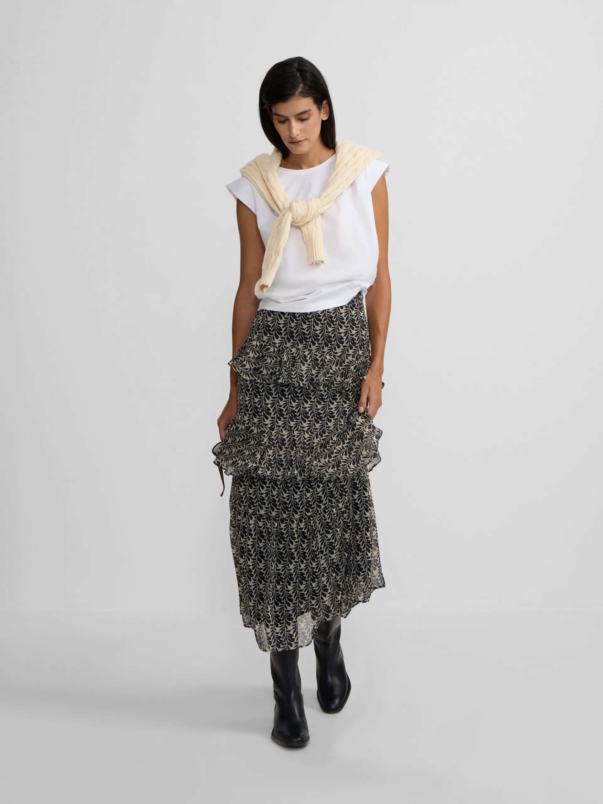 Silbon Vestidos, Monos Y Faldas-Falda larga volantes estampado s Negro