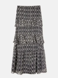 Silbon Vestidos, Monos Y Faldas-Falda larga volantes estampado s Negro