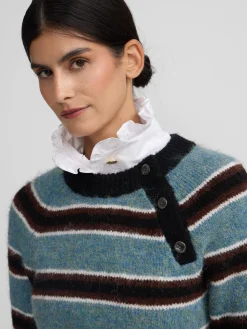 Silbon Punto-Jersey botones rayas azul y negro Azul&nbsp;marino