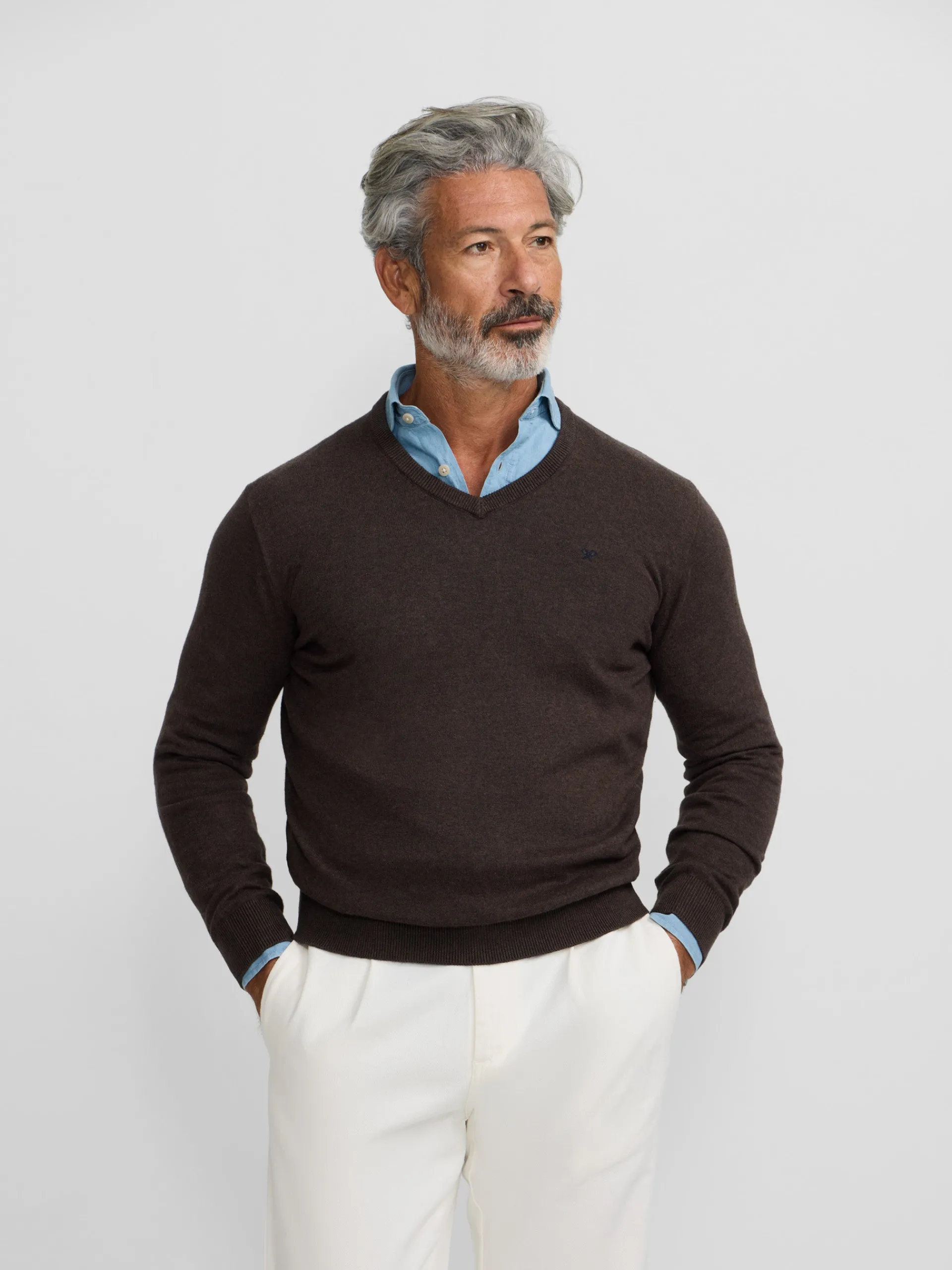 Silbon Smart Casual·Jerséis Y Cárdigan-Jersey classic cuello pico Marron