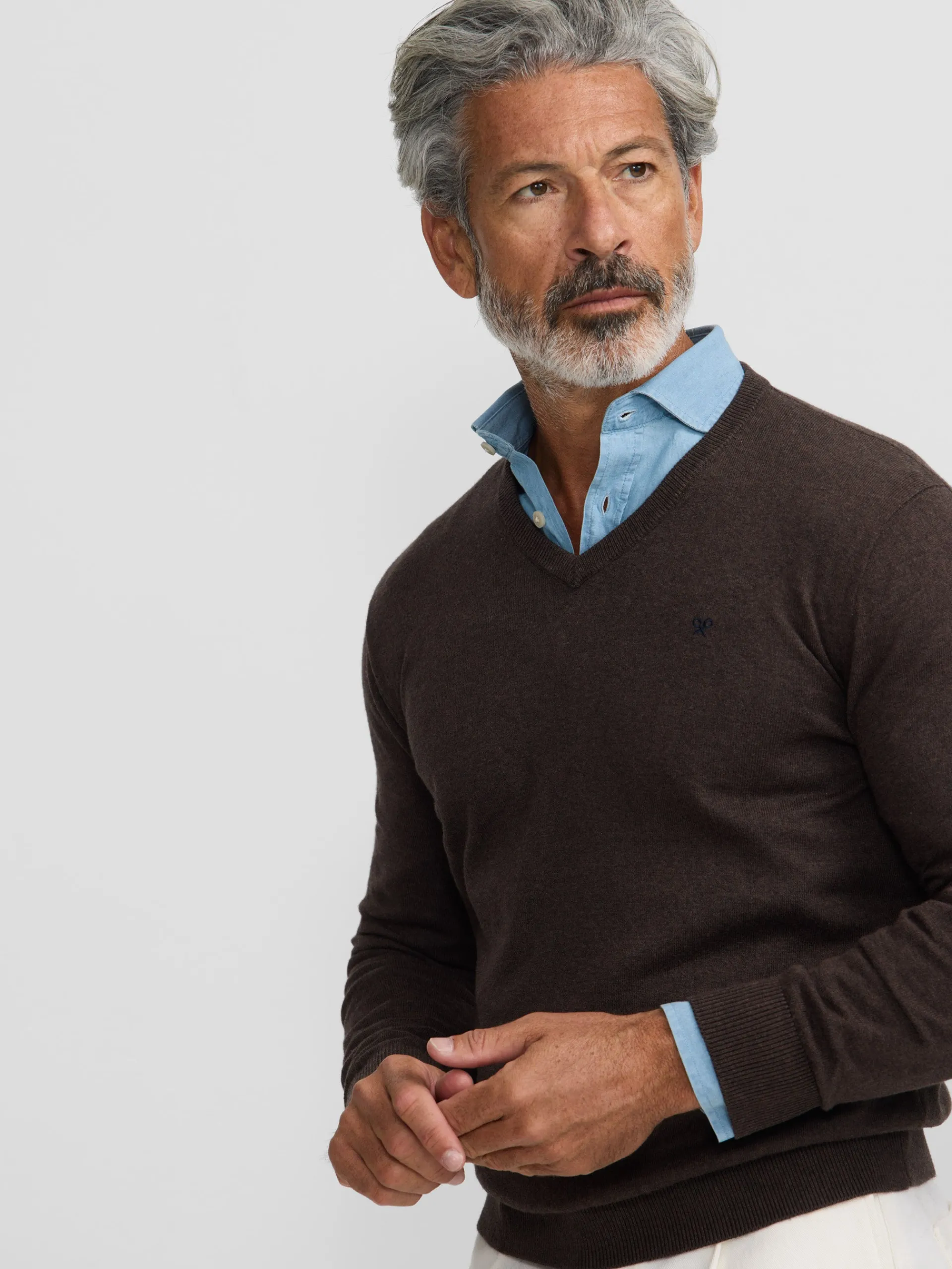 Silbon Smart Casual·Jerséis Y Cárdigan-Jersey classic cuello pico Marron