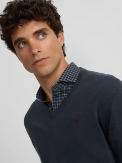 Silbon Smart Casual·Jerséis Y Cárdigan-Jersey classic cuello pico azul Gris