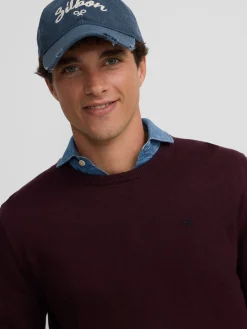 Silbon Smart Casual·Jerséis Y Cárdigan-Jersey classic cuello redondo oscuro Burdeos