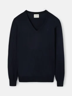 Silbon Smart Casual·Jerséis Y Cárdigan-Jersey cuello pico retro azul marino Azul marino