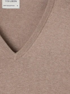 Silbon Smart Casual·Jerséis Y Cárdigan-Jersey cuello pico retro claro Marron