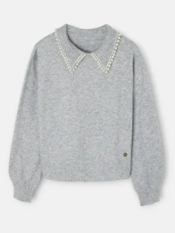 Silbon Punto-Jersey cuello polo Gris