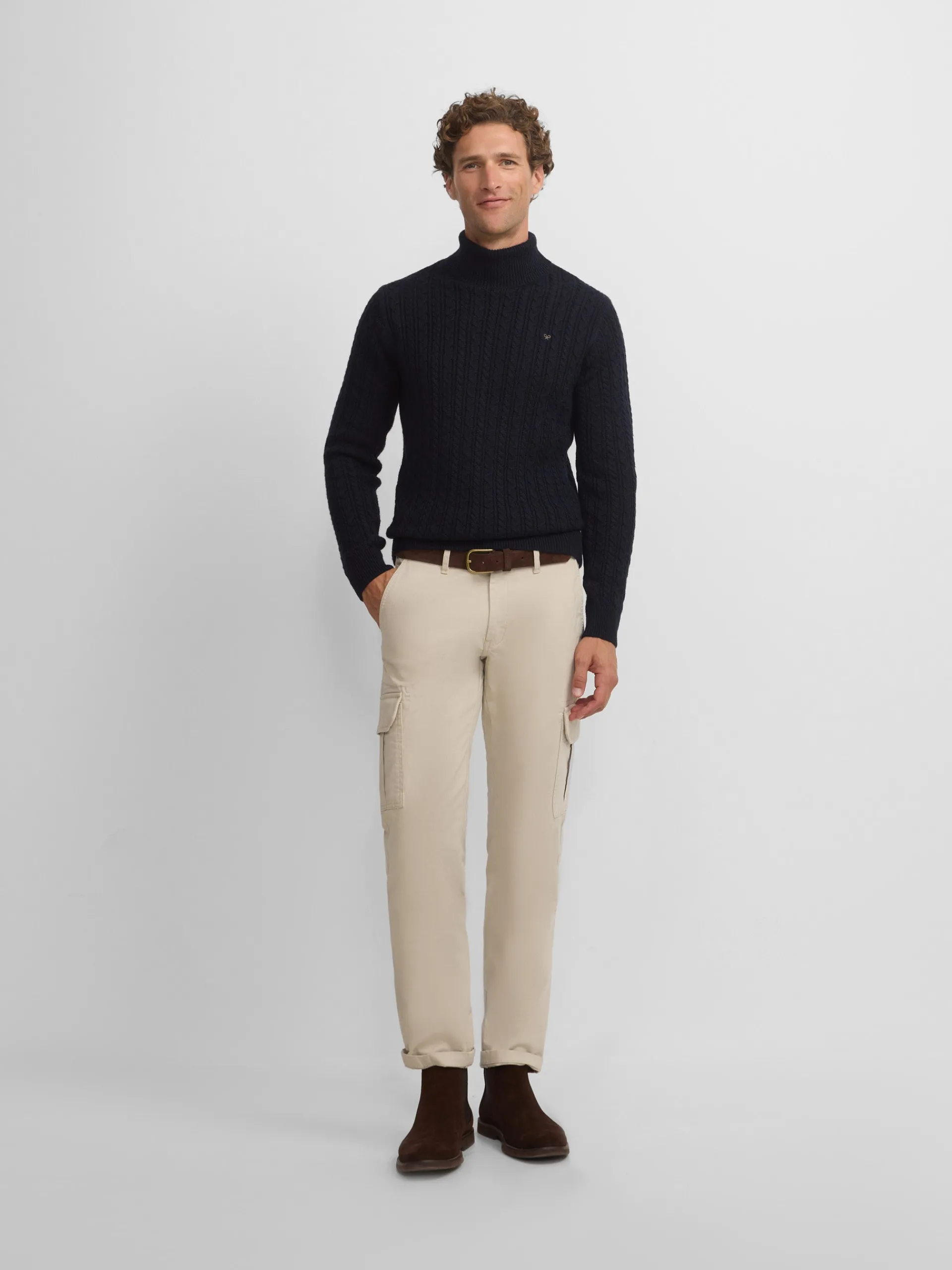 Silbon Smart Casual·Jerséis Y Cárdigan-Jersey cuello vuelto de ochos azul marino Azul marino