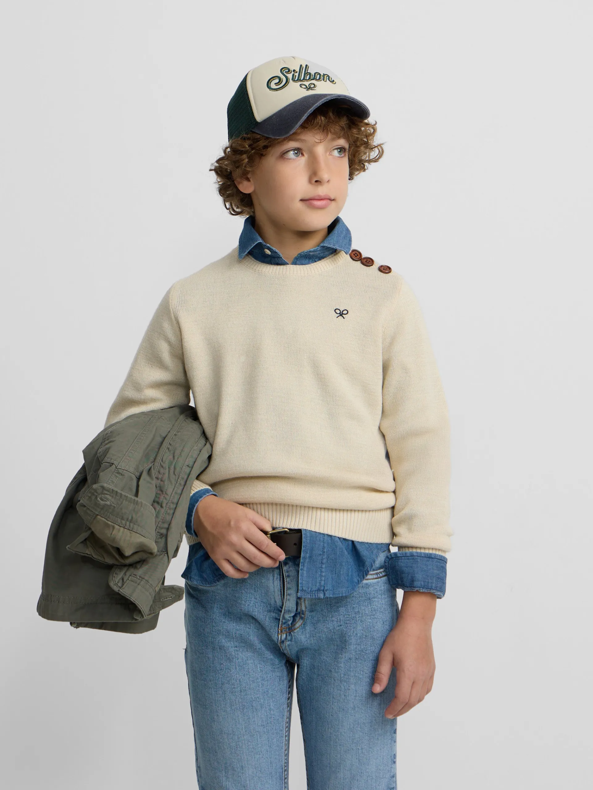 Silbon Jerséis-Jersey kids liso botones Beige