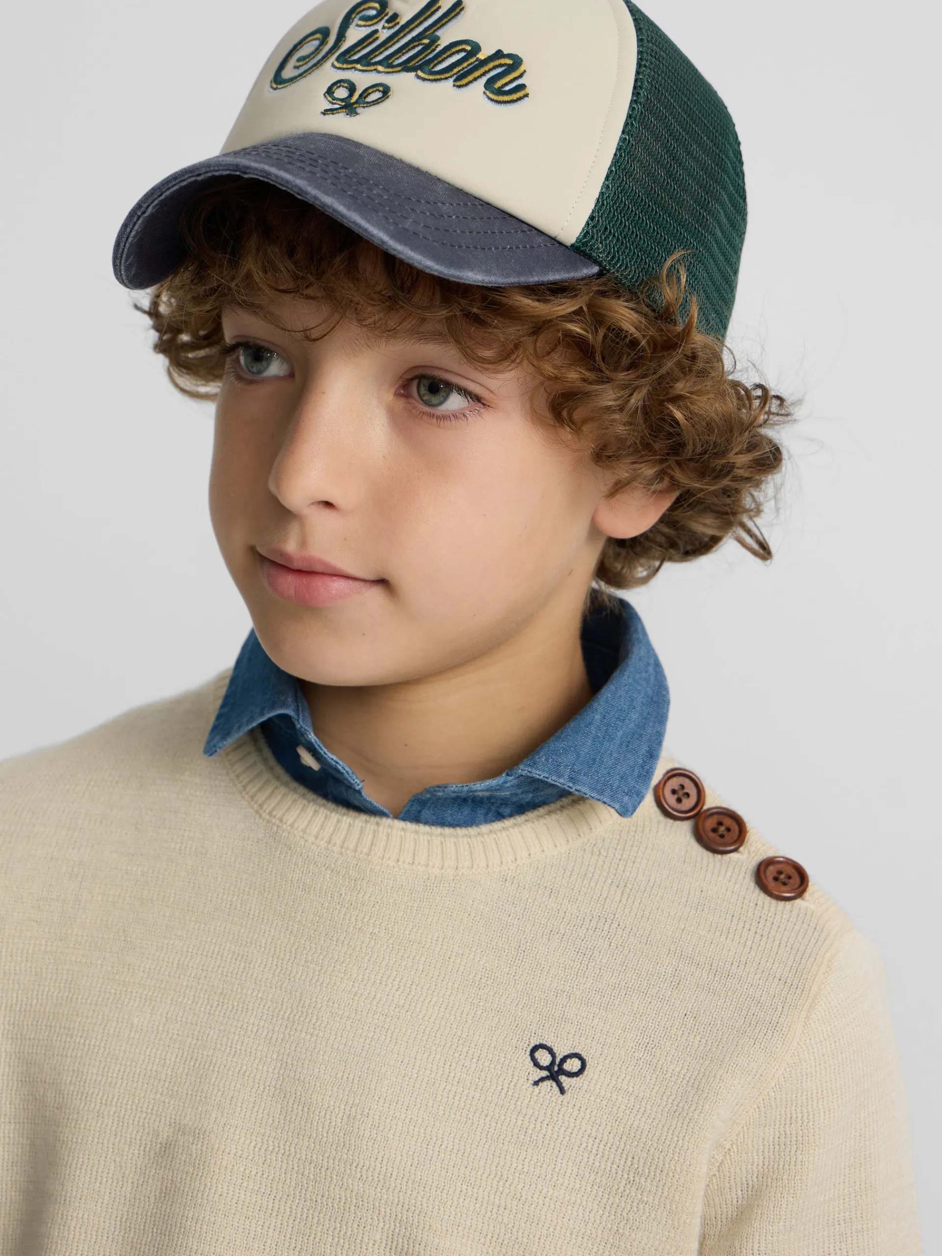 Silbon Jerséis-Jersey kids liso botones Beige