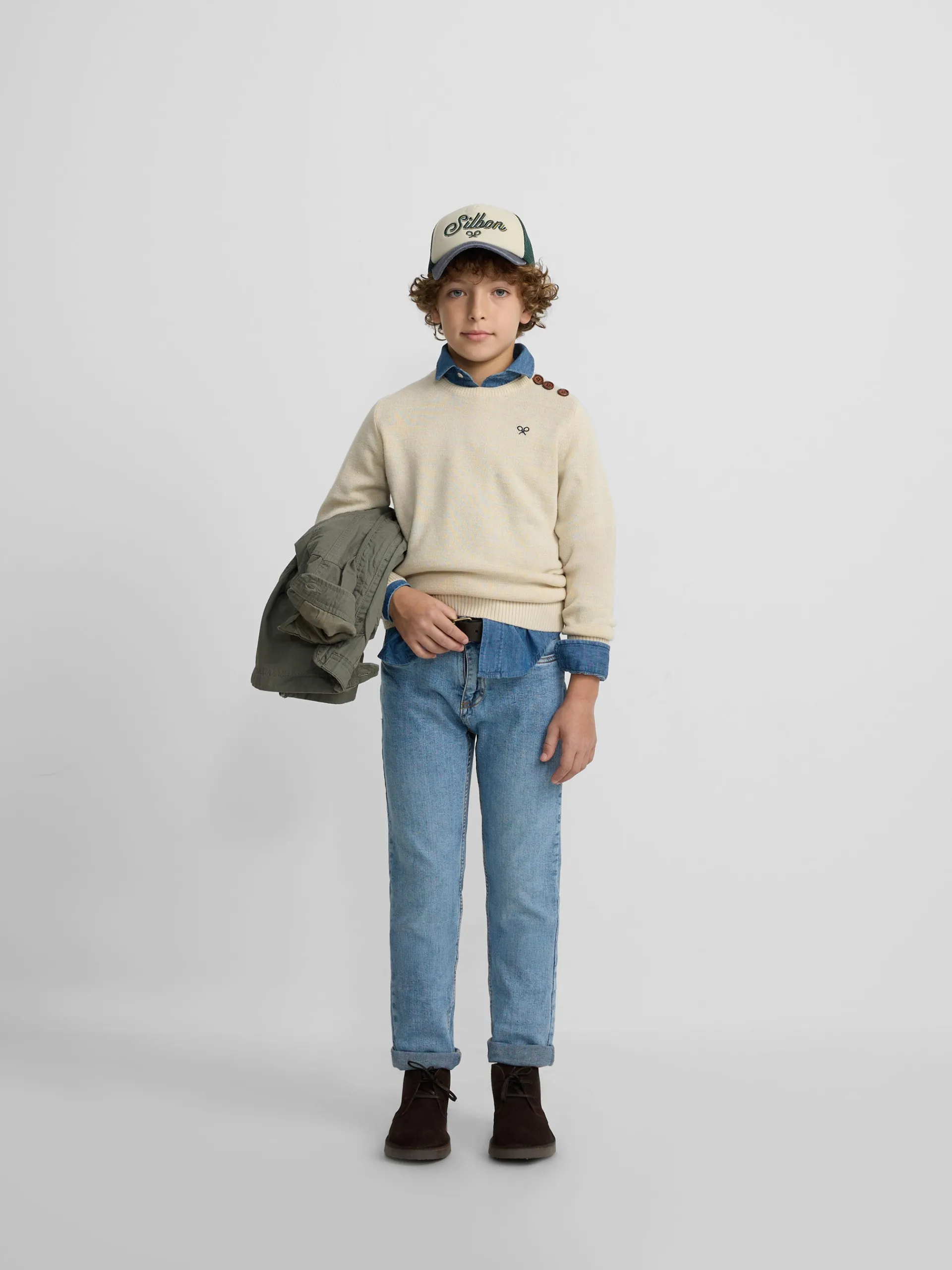 Silbon Jerséis-Jersey kids liso botones Beige