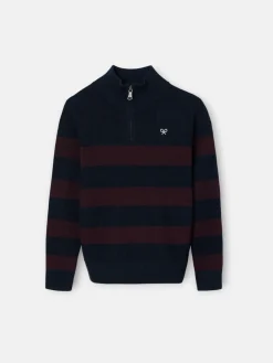 Silbon Jerséis-Jersey kids rayas media cremallera Burdeos