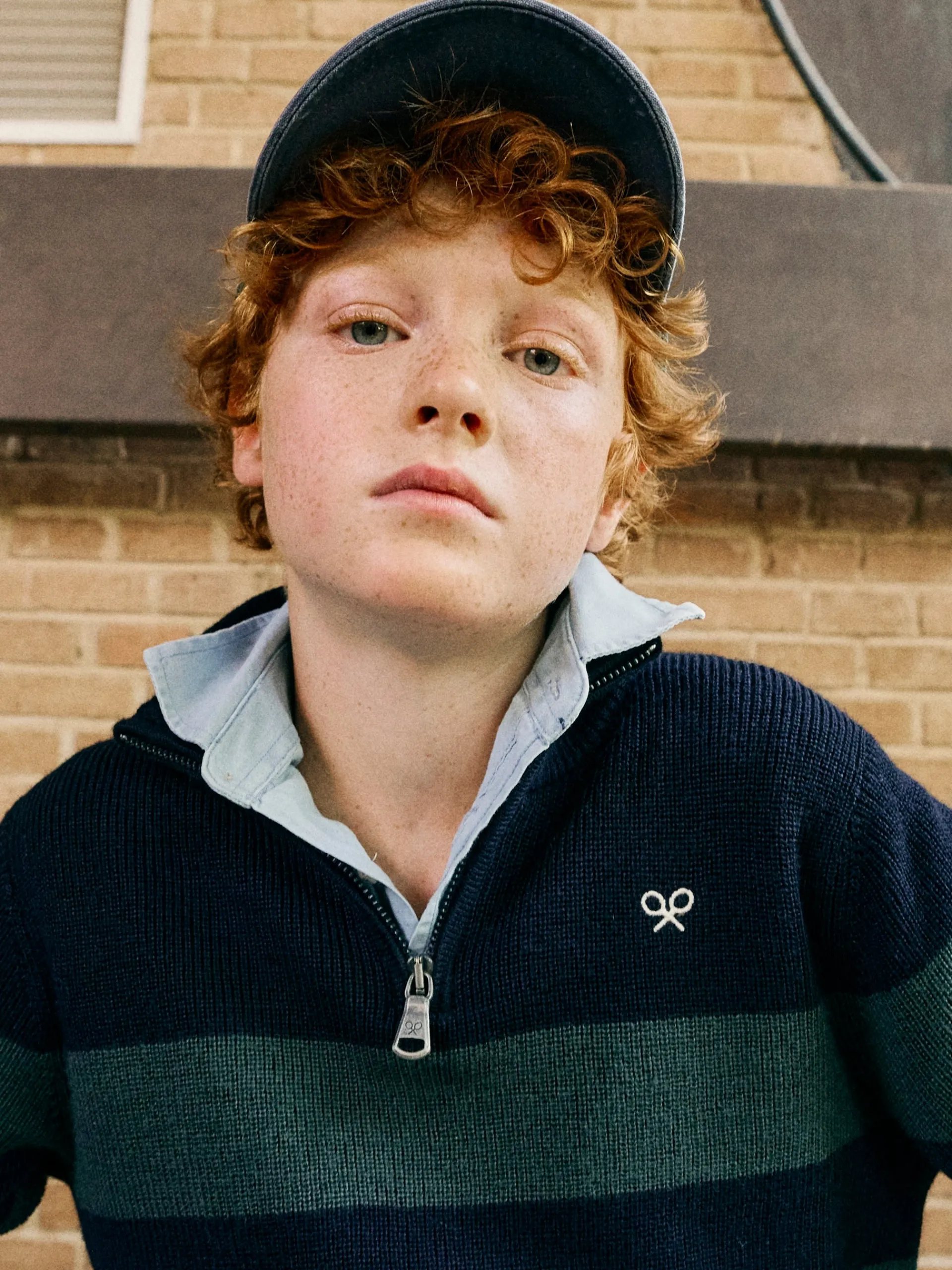 Silbon Jerséis-Jersey kids rayas media cremallera Verde