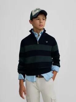 Silbon Jerséis-Jersey kids rayas media cremallera Verde