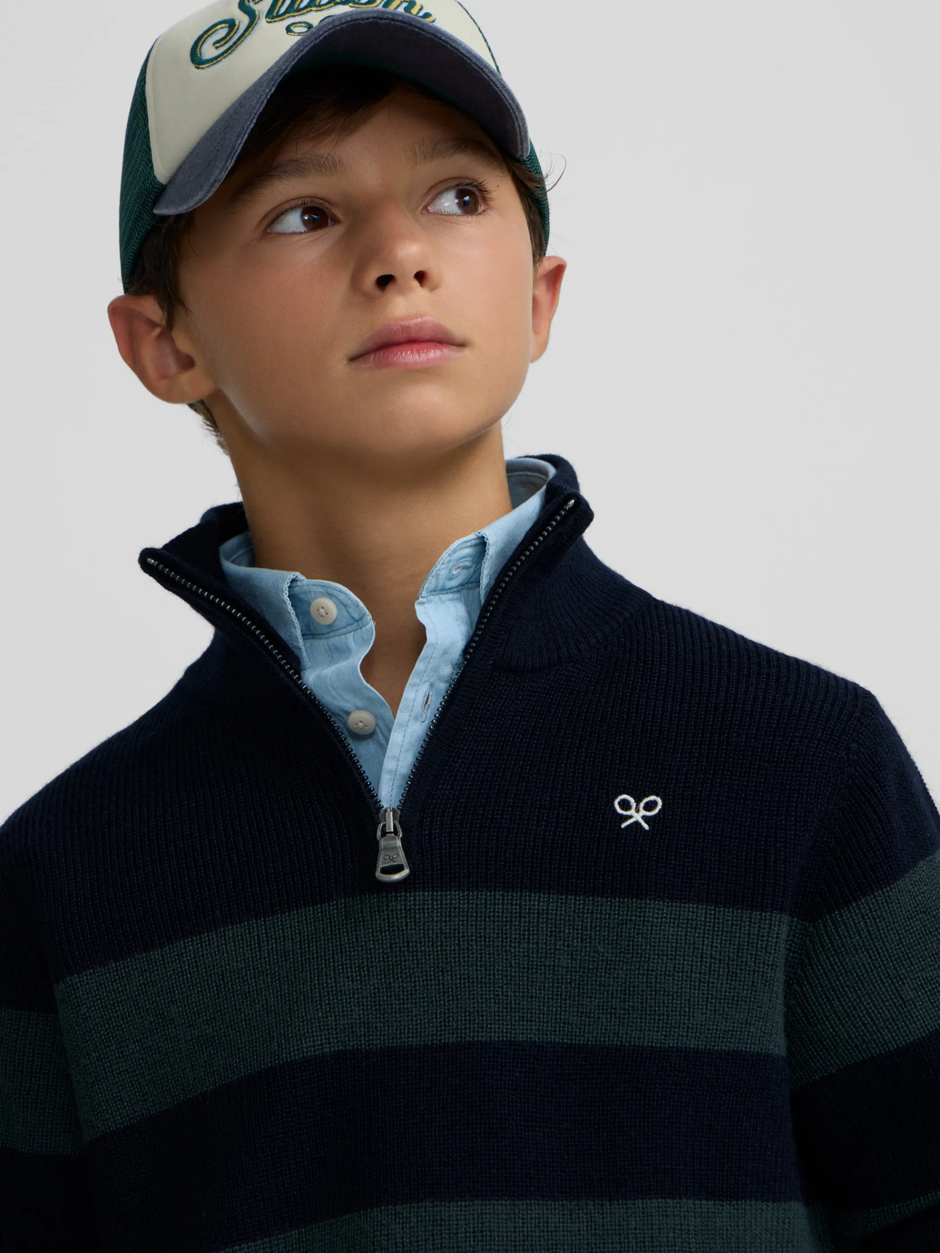 Silbon Jerséis-Jersey kids rayas media cremallera Verde