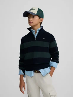 Silbon Jerséis-Jersey kids rayas media cremallera Verde