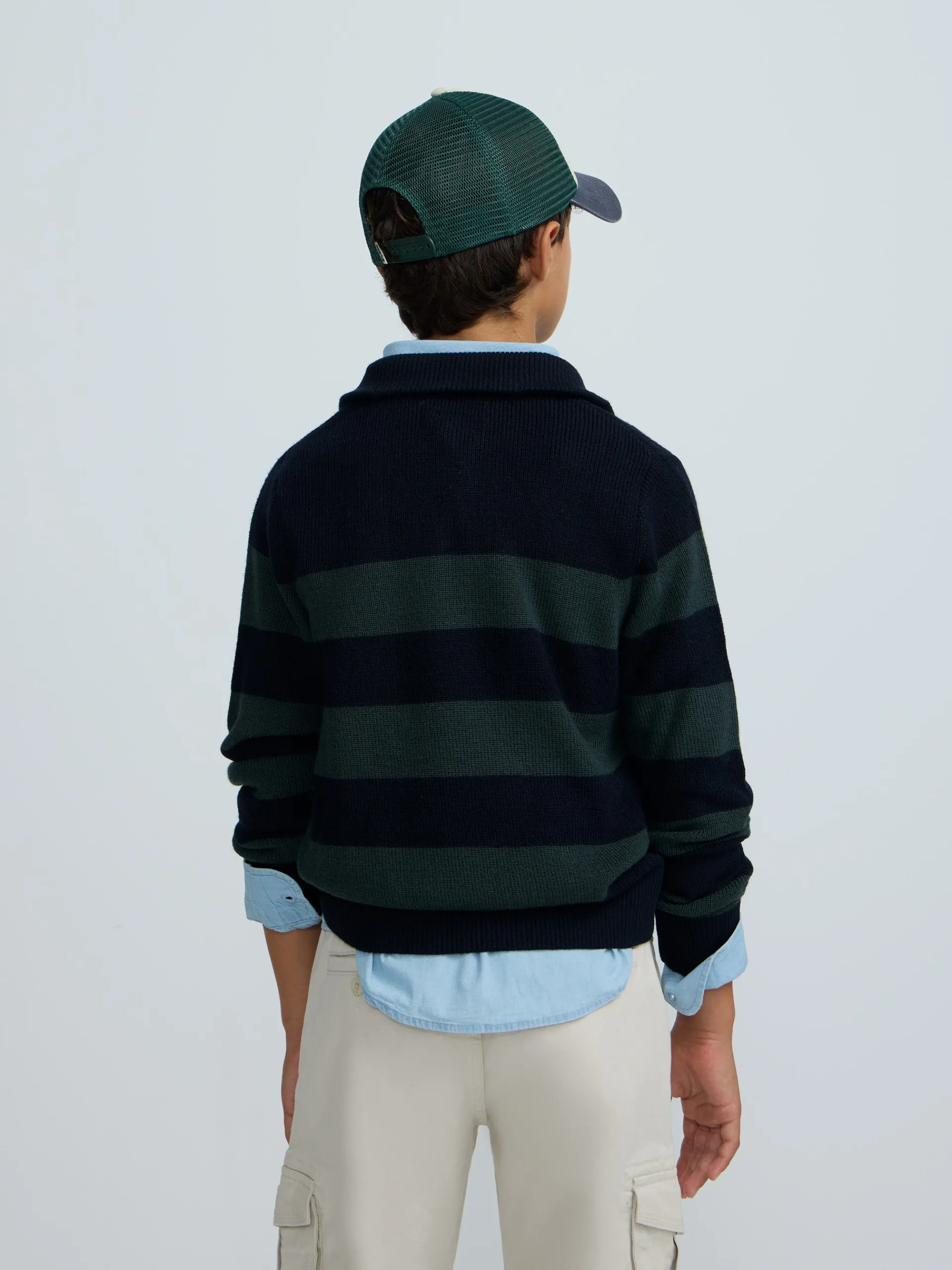 Silbon Jerséis-Jersey kids rayas media cremallera Verde