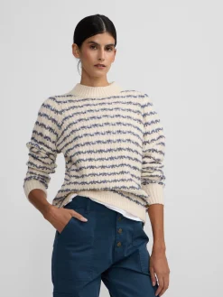 Silbon Punto-Jersey rayas lurex azul y blanco Crudo