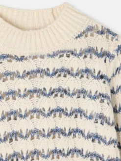 Silbon Punto-Jersey rayas lurex azul y blanco Crudo