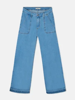 Silbon Pantalones-Pantalon culotte bolsillos denim Azul