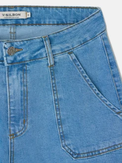 Silbon Pantalones-Pantalon culotte bolsillos denim Azul