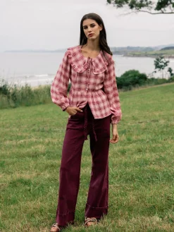 Silbon Pantalones-Pantalon denim cinturon trenza Granate