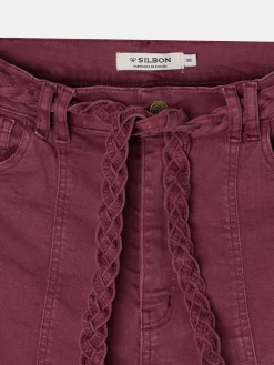 Silbon Pantalones-Pantalon denim cinturon trenza Granate