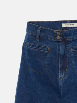 Silbon Pantalones-Pantalon denim flare bolsillos Azul