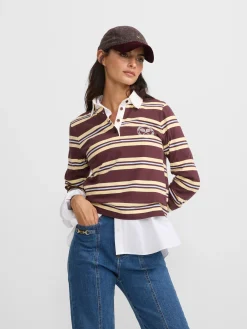 Silbon Camisetas, Polos Y Tops-Polo woman rayas y amarillo Burdeos