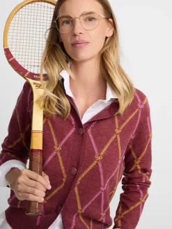 Silbon Punto-Rebeca raquetas rombos granates Rosa