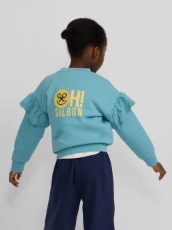 Silbon Sudaderas-Sudadera girl detalles mangas Celeste