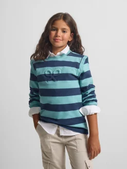 Silbon Sudaderas-Sudadera girl hombreras rayas es Azul