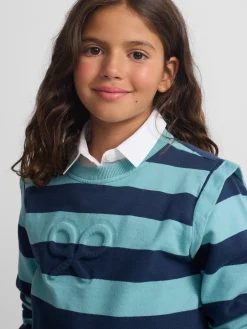 Silbon Sudaderas-Sudadera girl hombreras rayas es Azul