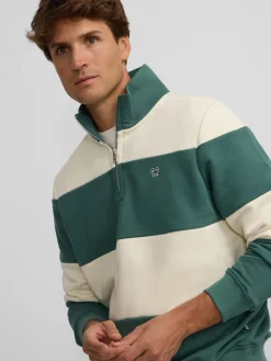 Silbon Smart Casual·Sudaderas-Sudadera media cremallera raya ancha Verde