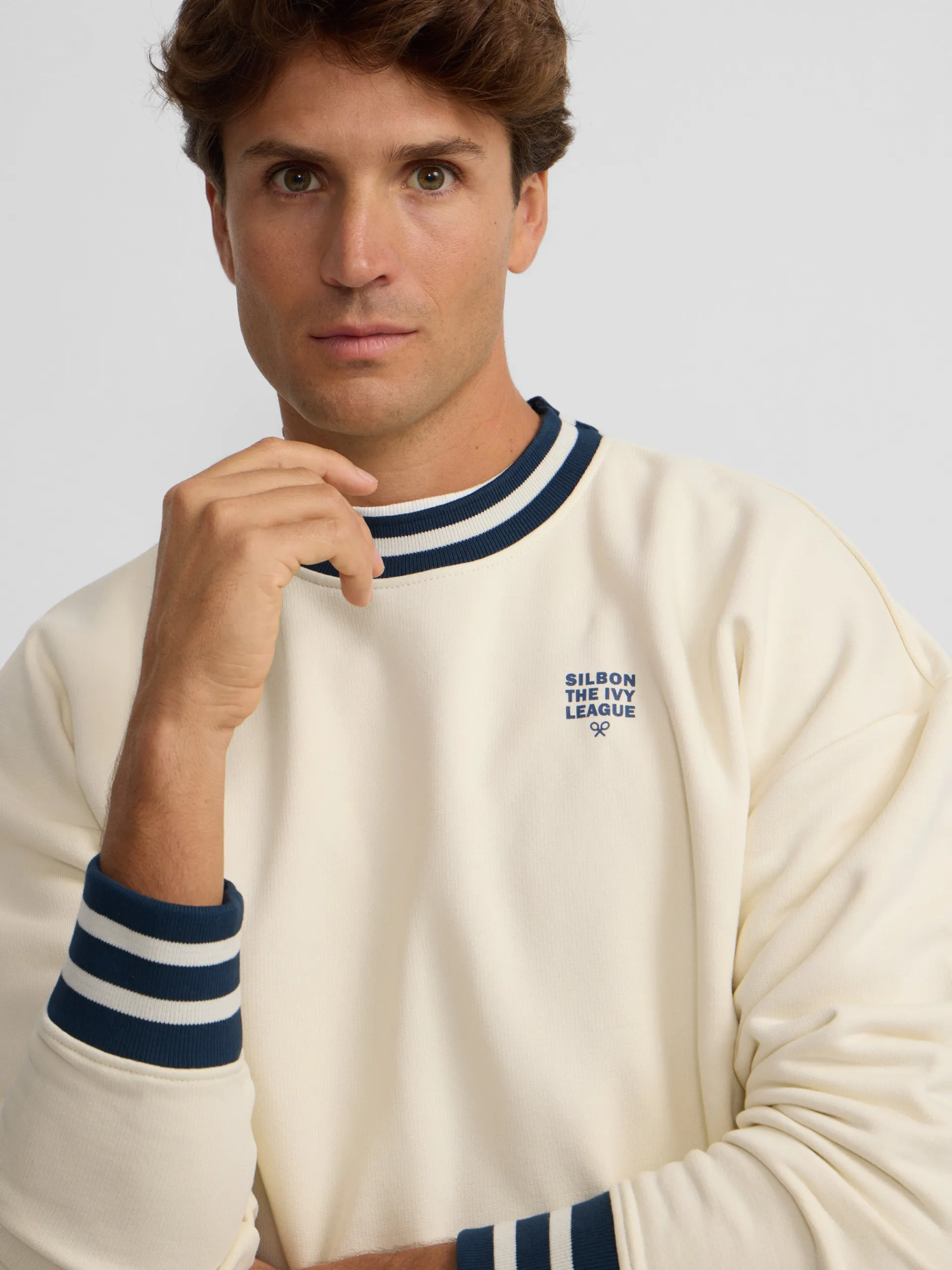 Silbon Smart Casual·Sudaderas-Sudadera relaxed fit ivy league Crema