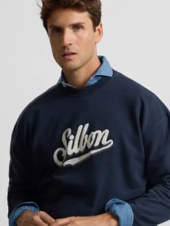 Silbon Smart Casual·Sudaderas-Sudadera relaxed fit retro azul marino Azul&nbsp;marino