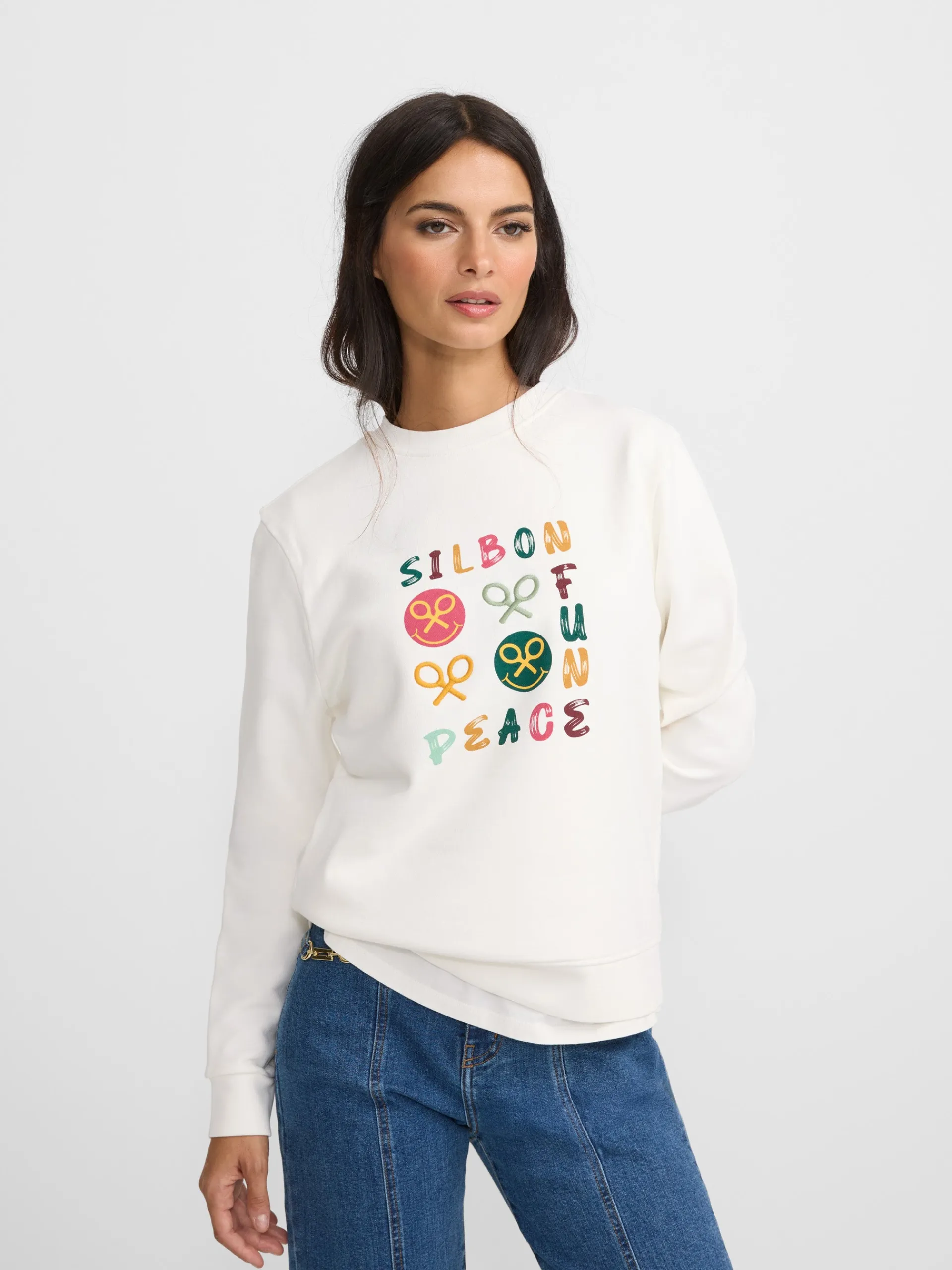 Silbon Sudaderas-Sudadera woman fun and peace cruda Blanca