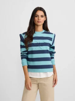 Silbon Sudaderas-Sudadera woman hombreras rayas es Azul